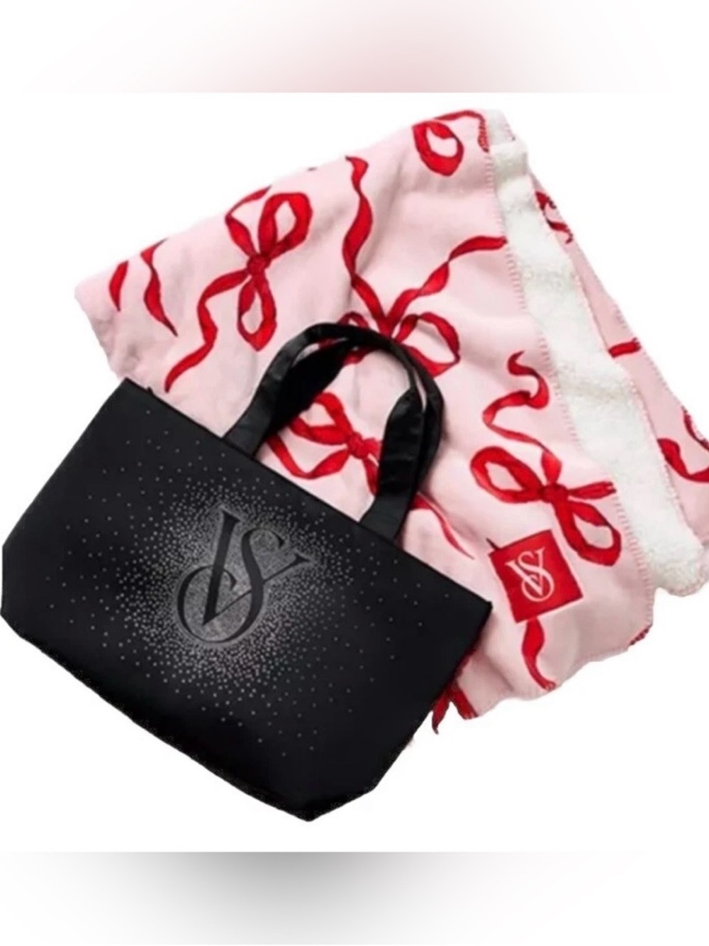 Victoria's Secret Pink bow blanket & Black rhinestone overnight bag NWT